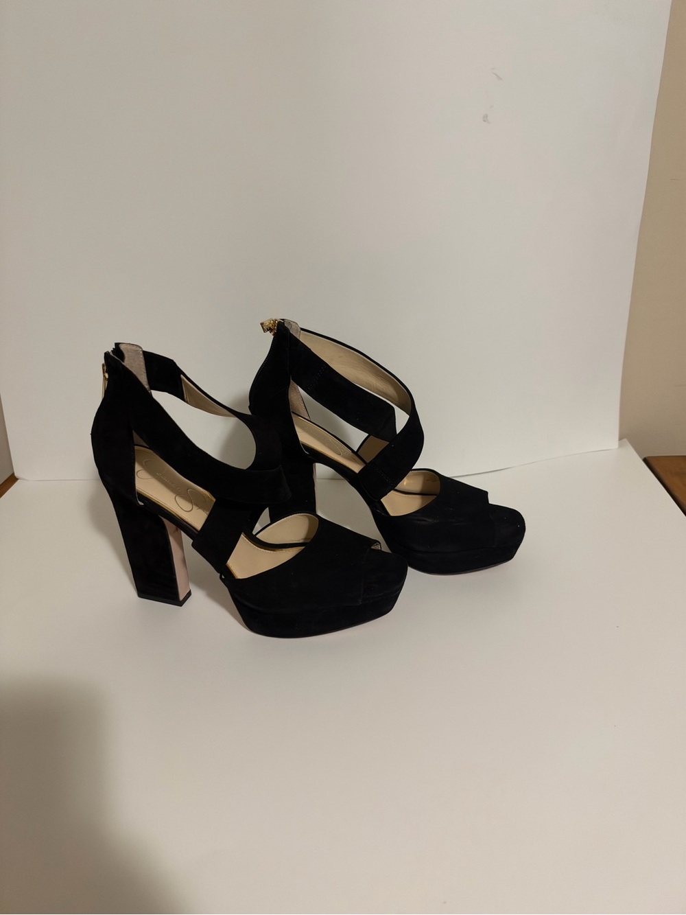 Jessica Simpson Black Suede Strappy Platform Block Heels